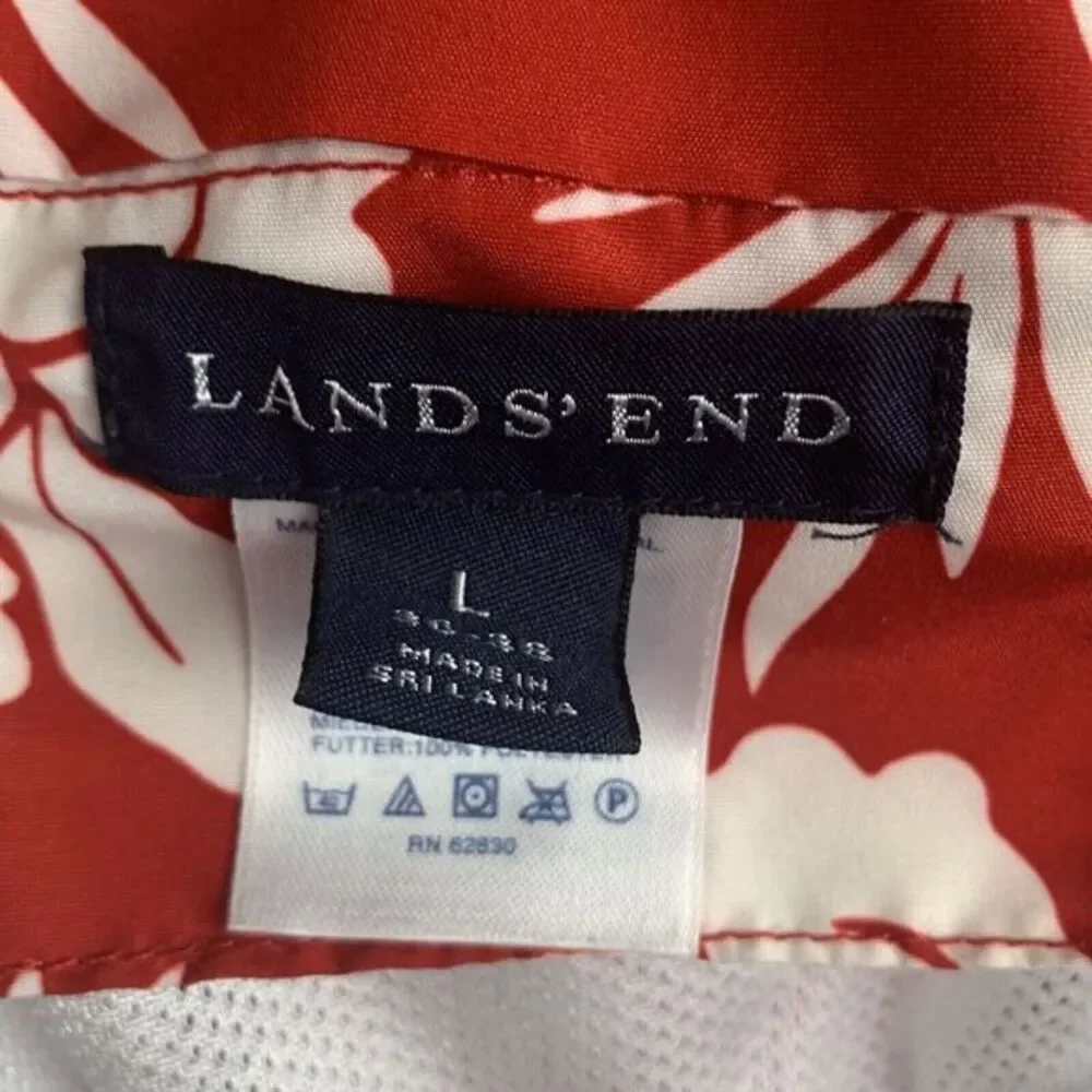 Lands End Board Shorts Mens Size‎ Large 36-38 Red/white Tropical Swim Trunks